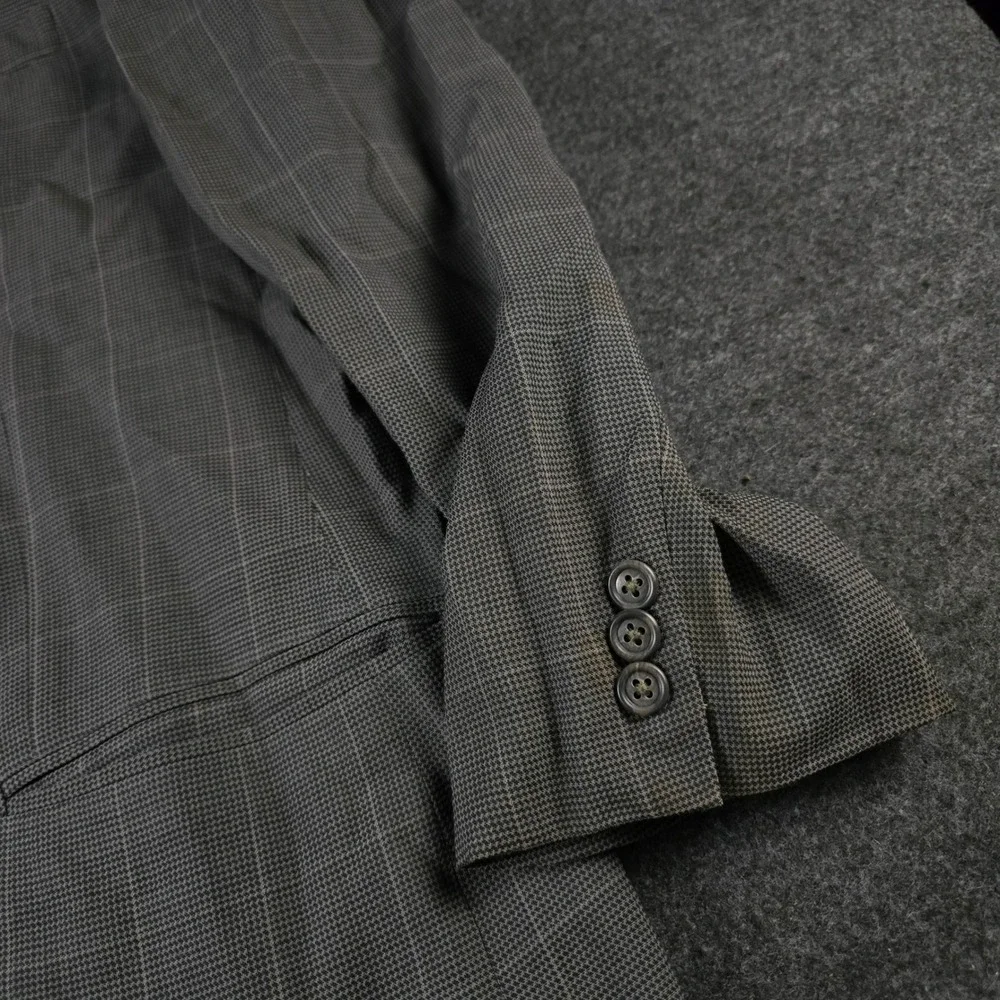 Armani Collezioni Gray Windowpane Blazer Wool 3 Button Jacket Men's 44L
